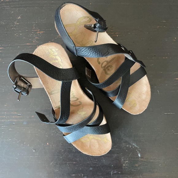 Sam Edelman Black Wedge Sandals Size 8 - Picture 2 of 5
